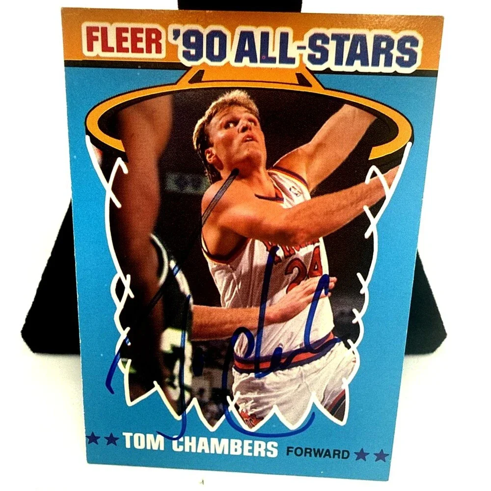 Tom Chambers Autographed 1990 Fleer Basketball HOF ALL STAR Suns Card NBA #8